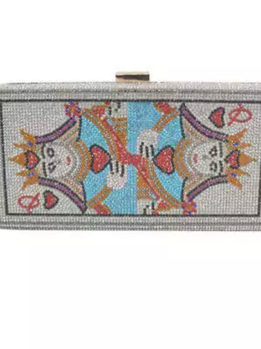 & Other Stories Crystal Queen of Hearts Card Motif Clutch in Silver, Blue, Red